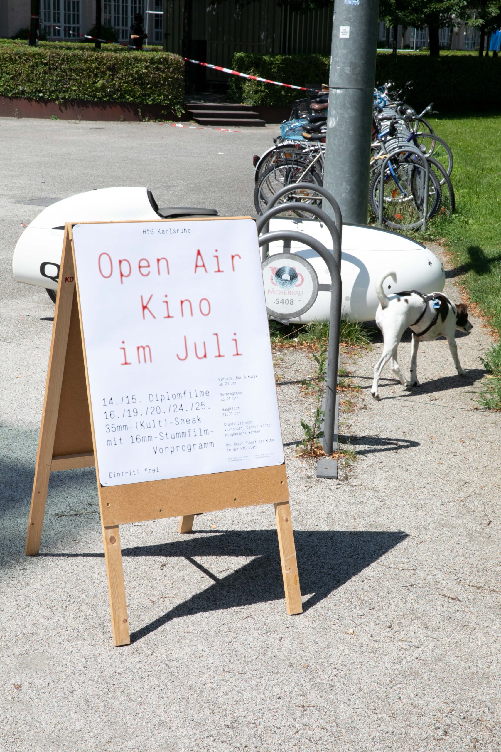 Open Air Kino 2021 Plakataufsteller Juli mit Hund